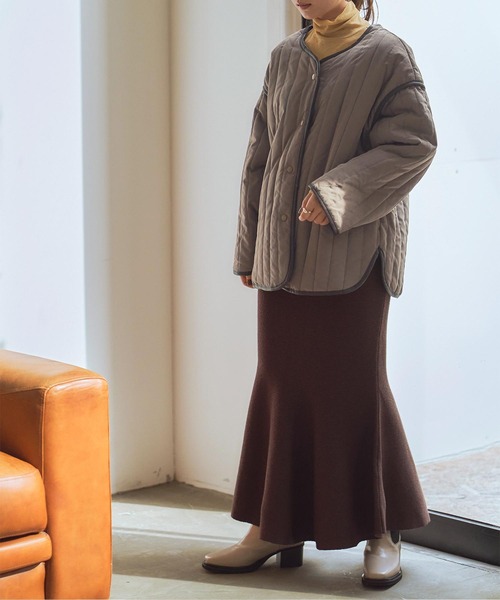 titivate（ティティベイト）の「ﾗｲﾝｷﾙﾄﾉｰｶﾗｰｼﾞｬｹｯﾄ（ノーカラージャケット・レディース・ブラック/アイボリー/ブラウン系その他/グレイッシュベージュ・FREE）」の11枚目の写真