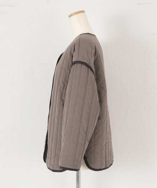 titivate（ティティベイト）の「ﾗｲﾝｷﾙﾄﾉｰｶﾗｰｼﾞｬｹｯﾄ（ノーカラージャケット・レディース・ブラック/アイボリー/ブラウン系その他/グレイッシュベージュ・FREE）」の16枚目の写真