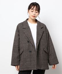 【キルティング裏地で暖か】ミドル丈　グレンチェックジャケット