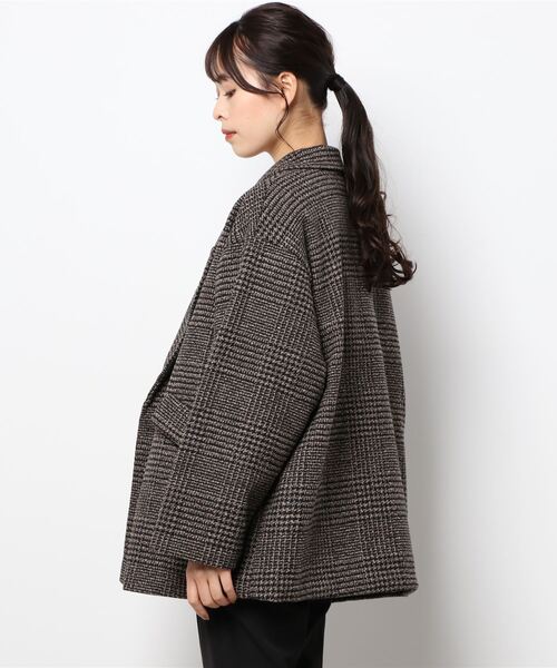 toucher du brise（トゥシェドブリーズ）の「【キルティング裏地で暖か】ミドル丈　グレンチェックジャケット（その他アウター・レディース・ブラック/ブラウン・M）」の4枚目の写真