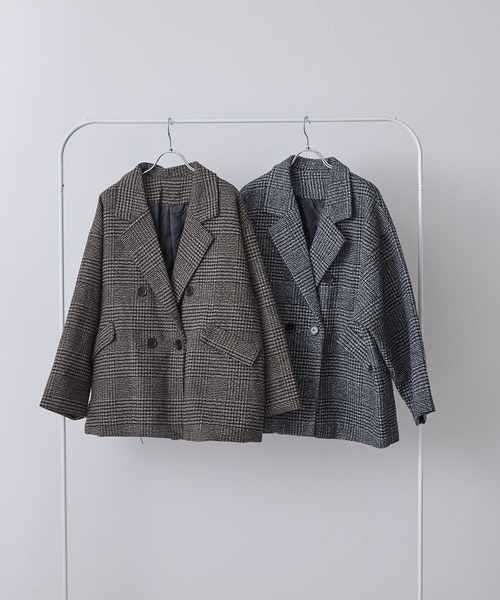 toucher du brise（トゥシェドブリーズ）の「【キルティング裏地で暖か】ミドル丈　グレンチェックジャケット（その他アウター・レディース・ブラック/ブラウン・M）」の3枚目の写真