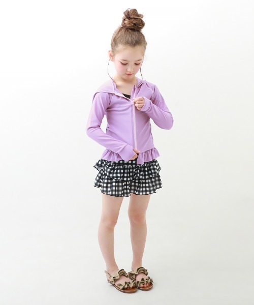 devirock（デビロック）の「裾フリル長袖ジップラッシュガード（ラッシュガード・キッズ・ホワイト/ピンク/グリーン系その他/ライトパープル/ブルーグレー・110cm/100cm/120cm/130cm/140cm/150cm/160cm）」の8枚目の写真