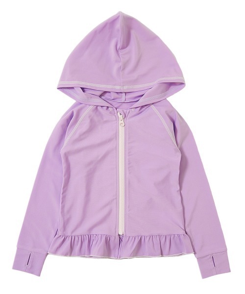 devirock（デビロック）の「裾フリル長袖ジップラッシュガード（ラッシュガード・キッズ・ホワイト/ピンク/グリーン系その他/ライトパープル/ブルーグレー・110cm/100cm/120cm/130cm/140cm/150cm/160cm）」の10枚目の写真