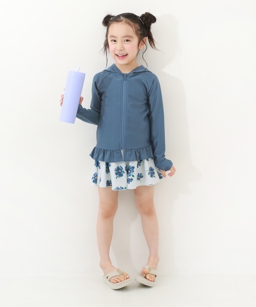 devirock（デビロック）の「裾フリル長袖ジップラッシュガード（ラッシュガード・キッズ・ホワイト/ピンク/グリーン系その他/ライトパープル/ブルーグレー・110cm/100cm/120cm/130cm/140cm/150cm/160cm）」の22枚目の写真