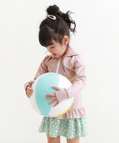 devirock（デビロック）の「裾フリル長袖ジップラッシュガード（ラッシュガード・キッズ・ホワイト/ピンク/グリーン系その他/ライトパープル/ブルーグレー・110cm/100cm/120cm/130cm/140cm/150cm/160cm）」の21枚目の写真