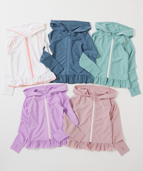 devirock（デビロック）の「裾フリル長袖ジップラッシュガード（ラッシュガード・キッズ・ホワイト/ピンク/グリーン系その他/ライトパープル/ブルーグレー・110cm/100cm/120cm/130cm/140cm/150cm/160cm）」の16枚目の写真