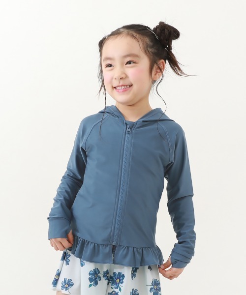 devirock（デビロック）の「裾フリル長袖ジップラッシュガード（ラッシュガード・キッズ・ホワイト/ピンク/グリーン系その他/ライトパープル/ブルーグレー・110cm/100cm/120cm/130cm/140cm/150cm/160cm）」の17枚目の写真