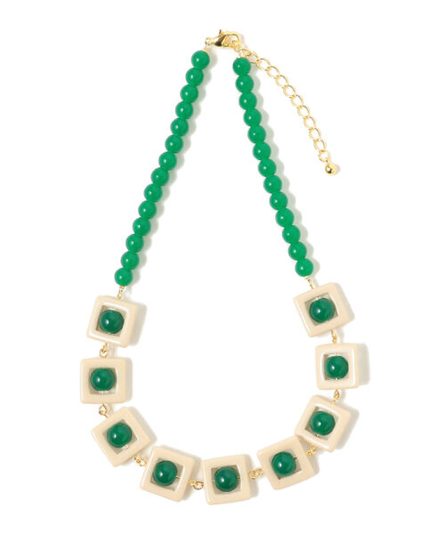 Ray BEAMS（レイビームス）の「Ray BEAMS / バイカラー スクエア ビーズ ネックレス（ネックレス・レディース・グリーン/ブラック・ONE SIZE）」の2枚目の写真