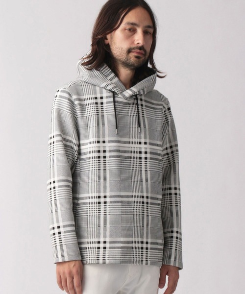 NICOLE CLUB FOR MEN（ニコルクラブフォーメン）の「ダンボールニットプルオーバーパーカ（パーカー・メンズ・チェック/サックスブルー系/キナリ/オフホワイト・MEDIUM/LARGE/X-LARGE）」の4枚目の写真