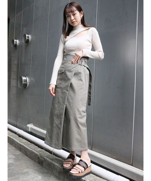 MURUA(ムルーア)の「アシメラップスカート(スカート・レディース・ブラック/アイボリー/モカ・1/2)」の15枚目の写真