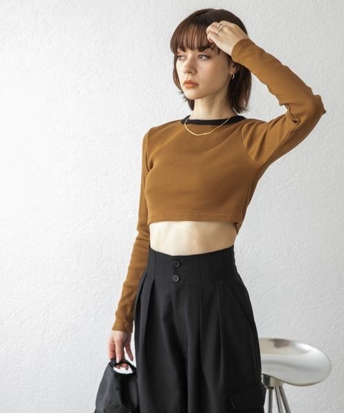 【  Jeans】NEW☆クロップドリブTシャツ リブT(半袖)、デニムクロップドジャケット」の着用