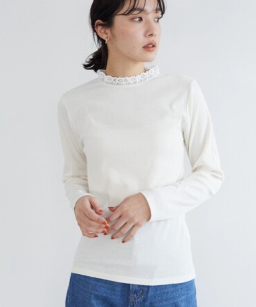 Green Parks(グリーンパークス)の「襟レースリブインナー(Tシャツ/カットソー・レディース・オフホワイト・FREE)」の1枚目の写真