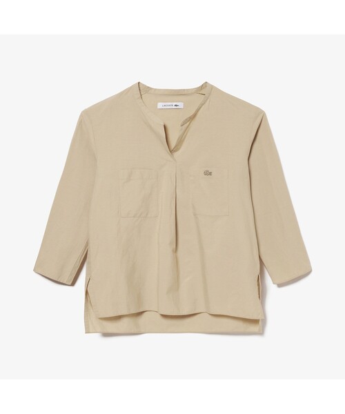 LACOSTE（ラコステ）の「コットンレーヨンスキッパーネックシャツ（シャツ/ブラウス・レディース・ホワイト/ベージュ・38/36/34/40）」の5枚目の写真