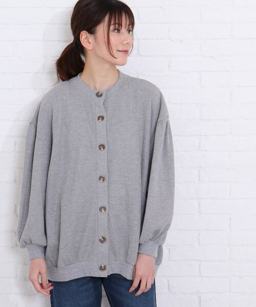 SHOO・LA・RUE（シューラルー）の「◆ワッフル前釦付きカーディガン（カーディガン/ボレロ・レディース・ライトグレー/グリーン/ライトベージュ・00）」の11枚目の写真