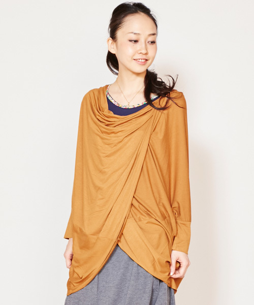 チャイハネ（チャイハネ）の「【チャイハネ】カットソードレープトップス（Tシャツ/カットソー・レディース・ターコイズブルー/ホワイト/オレンジ/キャメル/ブラック/ブルー/パープル/カーキ・FREE）」の7枚目の写真