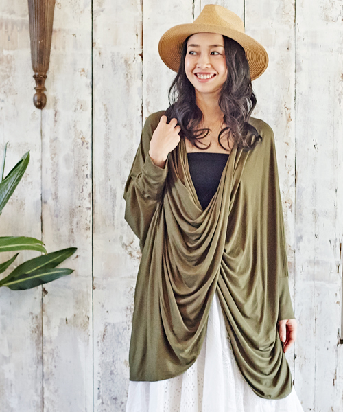 チャイハネ（チャイハネ）の「【チャイハネ】カットソードレープトップス（Tシャツ/カットソー・レディース・ターコイズブルー/ホワイト/オレンジ/キャメル/ブラック/ブルー/パープル/カーキ・FREE）」の4枚目の写真