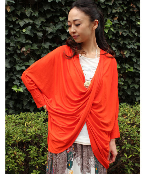 チャイハネ（チャイハネ）の「【チャイハネ】カットソードレープトップス（Tシャツ/カットソー・レディース・ターコイズブルー/ホワイト/オレンジ/キャメル/ブラック/ブルー/パープル/カーキ・FREE）」の8枚目の写真