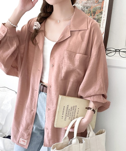 Java(ジャバ)の「《JaVaジャバ コラボ》シアーでこなれ感。メンズライク開襟シアー素材ブラウス(シャツ/ブラウス・レディース・ブラック/ブルー/ライトカーキ/ピンクベージュ/ホワイト・LARGE/MEDIUM/SMALL/X-LARGE)」の5枚目の写真