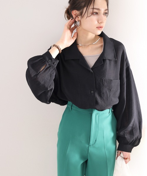 Java(ジャバ)の「《JaVaジャバ コラボ》シアーでこなれ感。メンズライク開襟シアー素材ブラウス(シャツ/ブラウス・レディース・ブラック/ブルー/ライトカーキ/ピンクベージュ/ホワイト・LARGE/MEDIUM/SMALL/X-LARGE)」の13枚目の写真