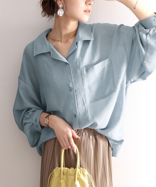 Java(ジャバ)の「《JaVaジャバ コラボ》シアーでこなれ感。メンズライク開襟シアー素材ブラウス(シャツ/ブラウス・レディース・ブラック/ブルー/ライトカーキ/ピンクベージュ/ホワイト・LARGE/MEDIUM/SMALL/X-LARGE)」の11枚目の写真