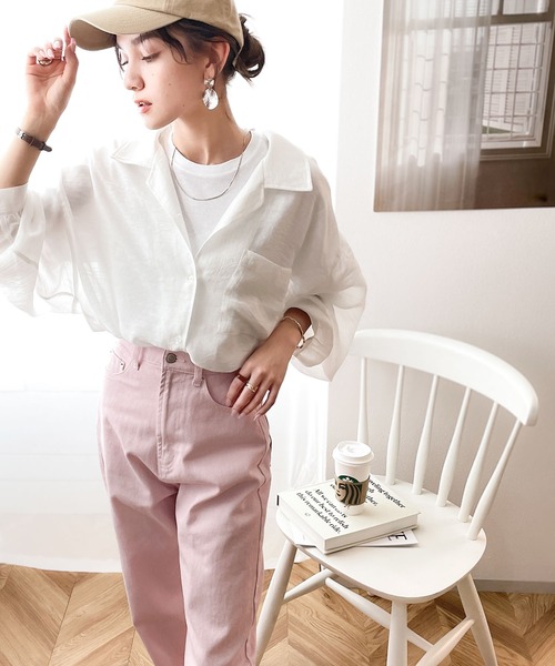 Java(ジャバ)の「《JaVaジャバ コラボ》シアーでこなれ感。メンズライク開襟シアー素材ブラウス(シャツ/ブラウス・レディース・ブラック/ブルー/ライトカーキ/ピンクベージュ/ホワイト・LARGE/MEDIUM/SMALL/X-LARGE)」の20枚目の写真