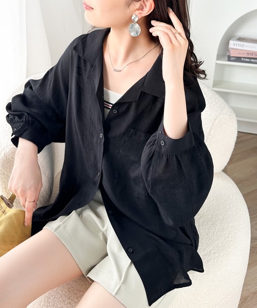 Java(ジャバ)の「《JaVaジャバ コラボ》シアーでこなれ感。メンズライク開襟シアー素材ブラウス(シャツ/ブラウス・レディース・ブラック/ブルー/ライトカーキ/ピンクベージュ/ホワイト・LARGE/MEDIUM/SMALL/X-LARGE)」の21枚目の写真