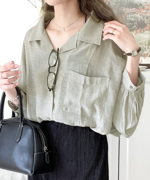 Java(ジャバ)の「《JaVaジャバ コラボ》シアーでこなれ感。メンズライク開襟シアー素材ブラウス(シャツ/ブラウス・レディース・ブラック/ブルー/ライトカーキ/ピンクベージュ/ホワイト・LARGE/MEDIUM/SMALL/X-LARGE)」の22枚目の写真