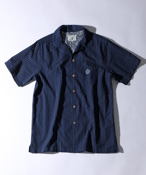 SC38　The DUFFER of St.GEORGE　シアサッカーシャツ　S シアサッカーストライプ 製品染め スキッパーシャツ ｜The