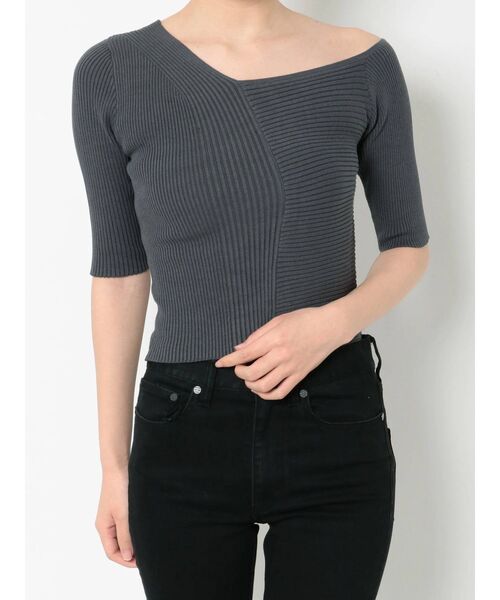 MURUA（ムルーア）の「アシメショルダーMIXリブニット（ニット/セーター・レディース・ホワイト/ブラック/グレー/ブルー・FREE）」の11枚目の写真