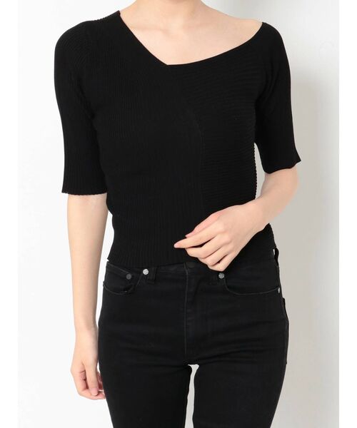 MURUA（ムルーア）の「アシメショルダーMIXリブニット（ニット/セーター・レディース・ホワイト/ブラック/グレー/ブルー・FREE）」の6枚目の写真