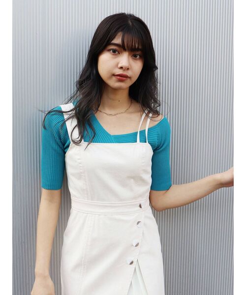 MURUA（ムルーア）の「アシメショルダーMIXリブニット（ニット/セーター・レディース・ホワイト/ブラック/グレー/ブルー・FREE）」の9枚目の写真