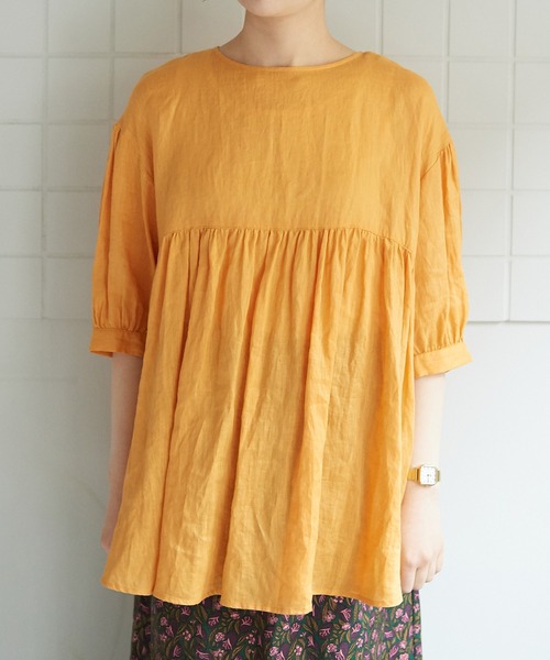 bulle de savon（ビュルデサボン）の「●60リネン　チュニックブラウス（シャツ/ブラウス・レディース・オレンジ/ブラック/ブルー・FREE）」の9枚目の写真