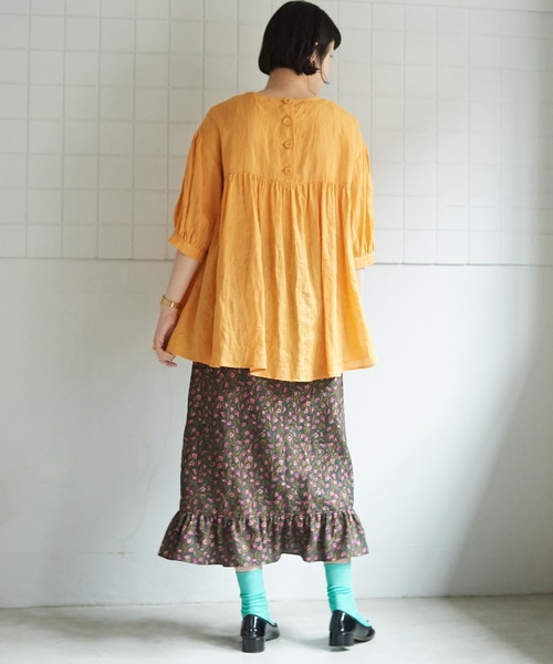 bulle de savon（ビュルデサボン）の「●60リネン　チュニックブラウス（シャツ/ブラウス・レディース・オレンジ/ブラック/ブルー・FREE）」の16枚目の写真