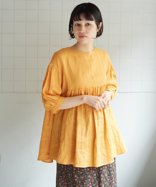 bulle de savon（ビュルデサボン）の「●60リネン　チュニックブラウス（シャツ/ブラウス・レディース・オレンジ/ブラック/ブルー・FREE）」の18枚目の写真