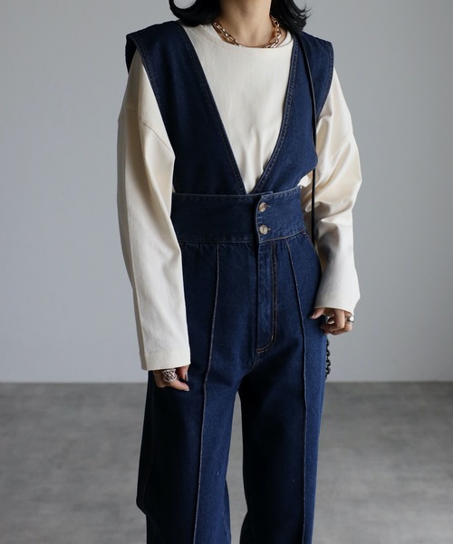 ap retro（アプレトロ）の「【2WAY】アソートサロペット / テーパードパンツ（サロペット/オーバーオール・レディース・インディゴブルー/ブラック/ブラック系その他/ホワイト系その他/ベージュ/カーキ/グレー/ブラック系その他2・MEDIUM/LARGE）」の14枚目の写真