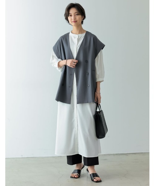 セール】ツイルオーバーサイズノースリジャケット（ノーカラー