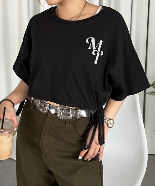 PairPair（ペアペア）の「裾ドロストクロップドＴee（Tシャツ/カットソー・レディース・ブラック/アイボリー・FREE）」の2枚目の写真