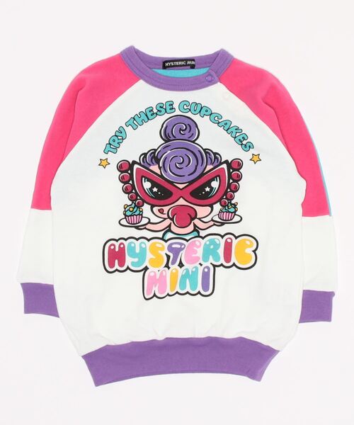 HYSTERIC MINI(ヒステリックミニ)の「HYSTERIC CUP CAKE BIG トレーナー(スウェット・キッズ・ブラック/ホワイト/ピンク・90)」の1枚目の写真