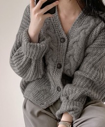 【値下げ⭐️タグ付き】KETTY✨ロング丈カーディガン　グレー　縄編み模様　秋冬春 ケーブルニット」に該当するカーディガン/ボレロ（グレー/灰色系