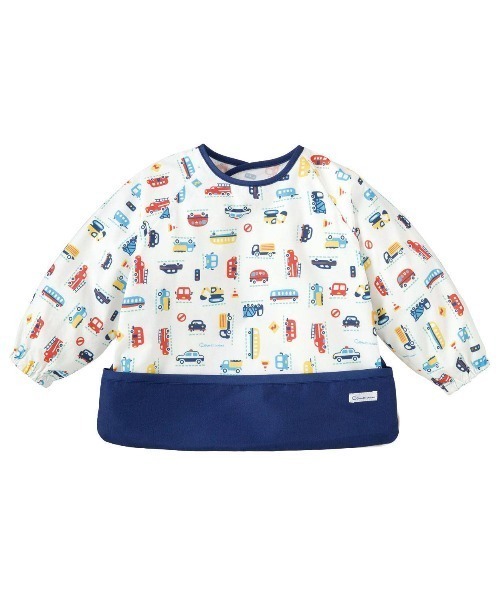 combimini（コンビミニ）の「長袖お食事エプロン（くるま）（マグ/哺乳瓶/お食事グッズ・キッズ・クリーム/ネイビー・M/L）」の2枚目の写真