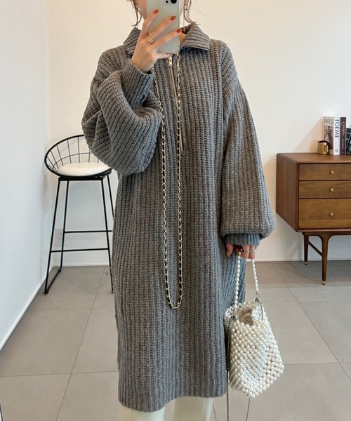 Re:EDIT（リエディ）の「[WINTER COLLECTION][低身長サイズ有]ハーフジップニットチュニック（チュニック・レディース・ブラック/グレー/アイボリー/ホワイト系その他・MEDIUM/SHORT/LARGE）」の4枚目の写真