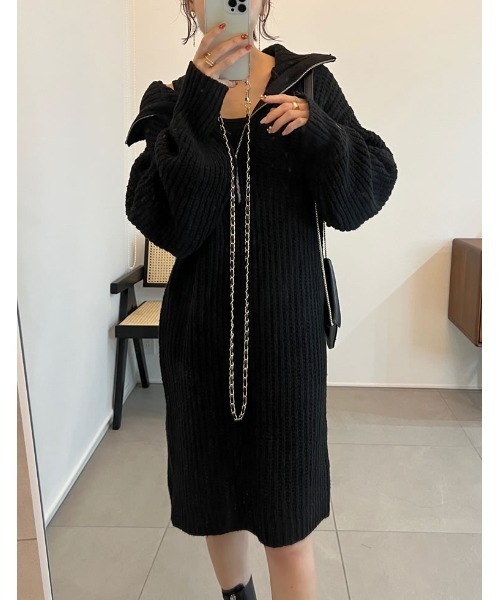 Re:EDIT（リエディ）の「[WINTER COLLECTION][低身長サイズ有]ハーフジップニットチュニック（チュニック・レディース・ブラック/グレー/アイボリー/ホワイト系その他・MEDIUM/SHORT/LARGE）」の3枚目の写真