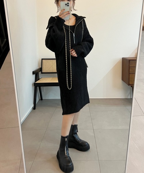 Re:EDIT（リエディ）の「[WINTER COLLECTION][低身長サイズ有]ハーフジップニットチュニック（チュニック・レディース・ブラック/グレー/アイボリー/ホワイト系その他・MEDIUM/SHORT/LARGE）」の13枚目の写真