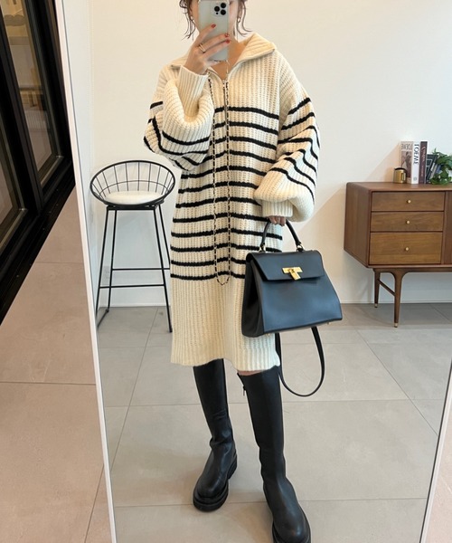 Re:EDIT（リエディ）の「[WINTER COLLECTION][低身長サイズ有]ハーフジップニットチュニック（チュニック・レディース・ブラック/グレー/アイボリー/ホワイト系その他・MEDIUM/SHORT/LARGE）」の15枚目の写真
