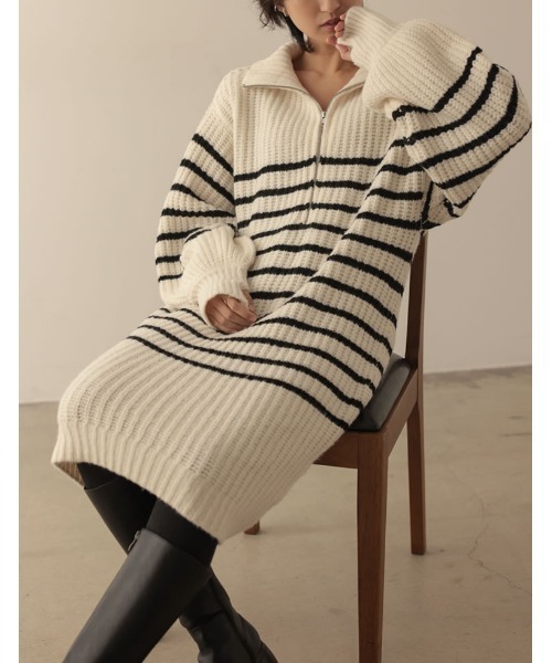 Re:EDIT（リエディ）の「[WINTER COLLECTION][低身長サイズ有]ハーフジップニットチュニック（チュニック・レディース・ブラック/グレー/アイボリー/ホワイト系その他・MEDIUM/SHORT/LARGE）」の17枚目の写真