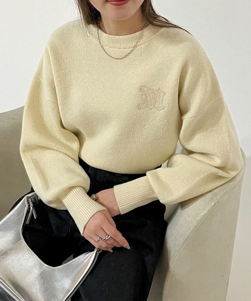 EPIMI E'PIMMY(エピミエピミー)の「ロゴシシュウジャガードニットプルオーバー(ニット/セーター・レディース・杢グレー/オフホワイト/オリーブ/ブラック・MEDIUM)」の1枚目の写真