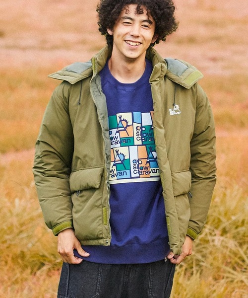 go slow caravan（ゴースローキャラバン）の「撥水ナイロン ダウンパーカー（ダウンジャケット/コート・メンズ・オレンジ/カーキ/ブラック・LARGE/X-LARGE/MEDIUM）」の11枚目の写真