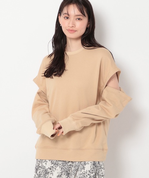 mysty woman(ミスティウーマン)の「スリーブスリット裏毛プルオーバー 190980(Tシャツ/カットソー・レディース・オフホワイト/ライトベージュ/ピンク/ライトグリーン・FREE)」の2枚目の写真