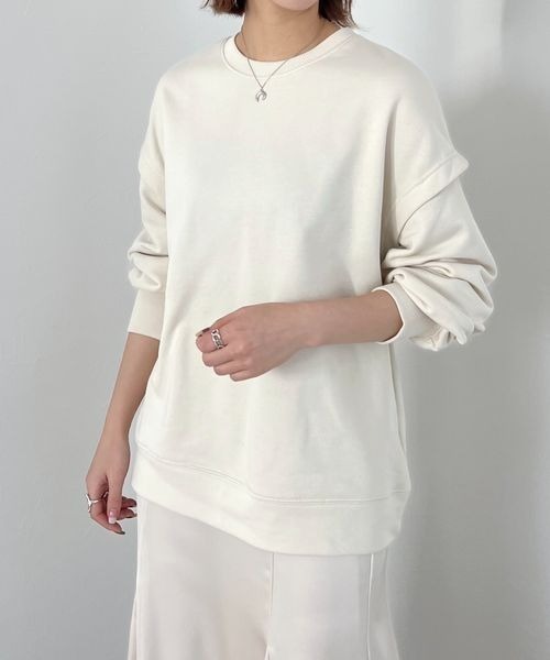 mysty woman(ミスティウーマン)の「スリーブスリット裏毛プルオーバー 190980(Tシャツ/カットソー・レディース・オフホワイト/ライトベージュ/ピンク/ライトグリーン・FREE)」の8枚目の写真