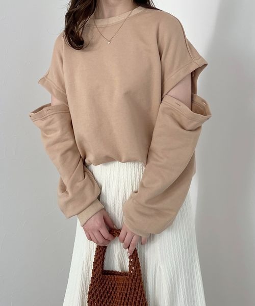 mysty woman(ミスティウーマン)の「スリーブスリット裏毛プルオーバー 190980(Tシャツ/カットソー・レディース・オフホワイト/ライトベージュ/ピンク/ライトグリーン・FREE)」の10枚目の写真